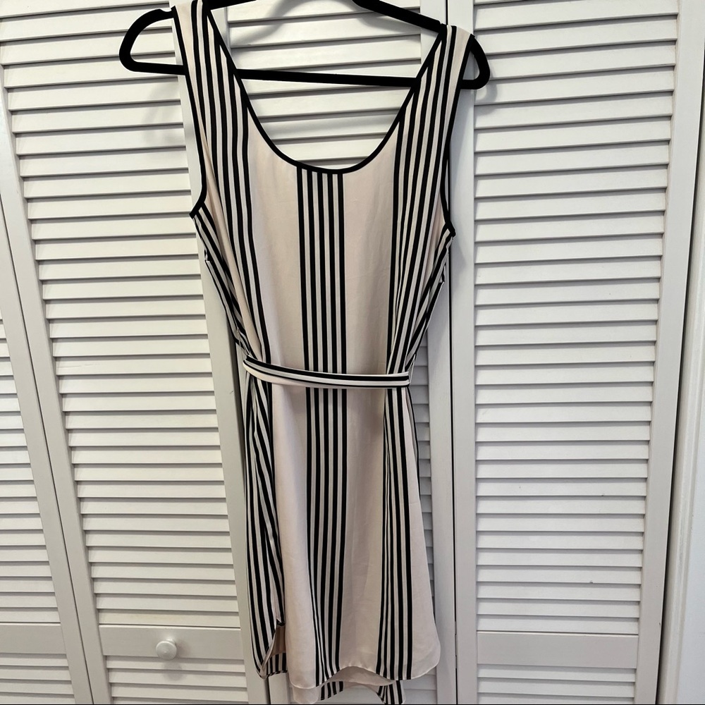 Cream and black striped scoop neck dress